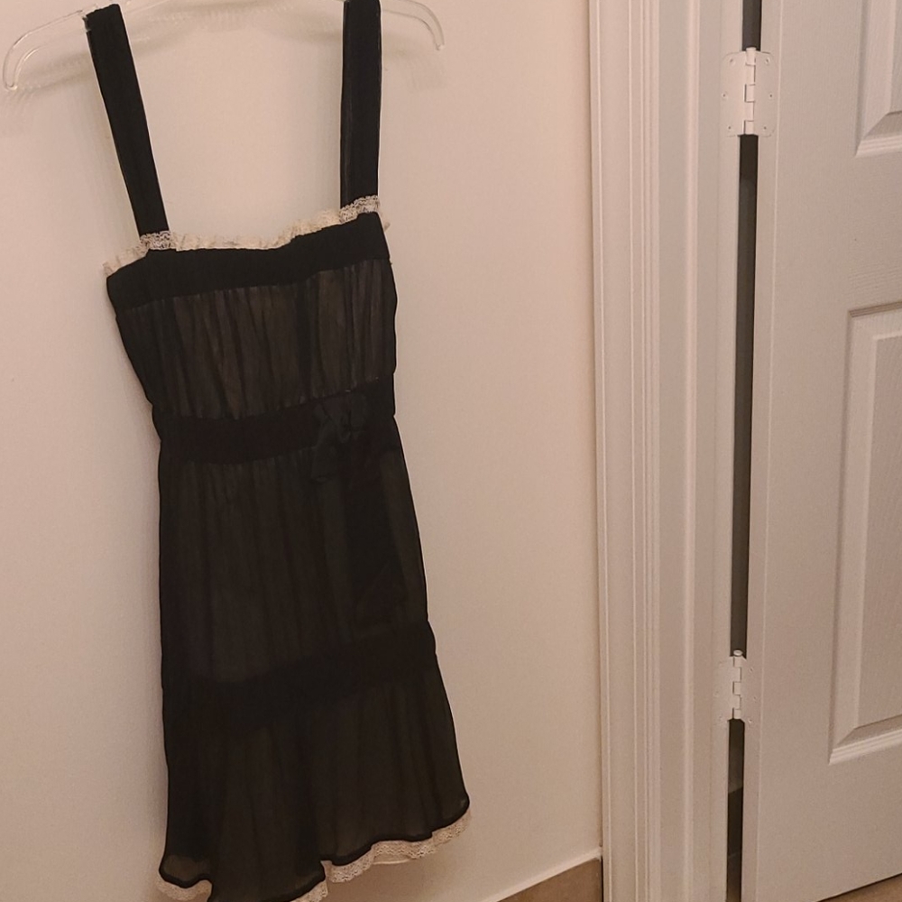 Anna Paul black sheer dress, tie waist L